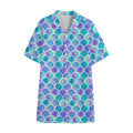 Sea Blue Mermaid Scales Pattern Print Cotton Hawaiian Shirt