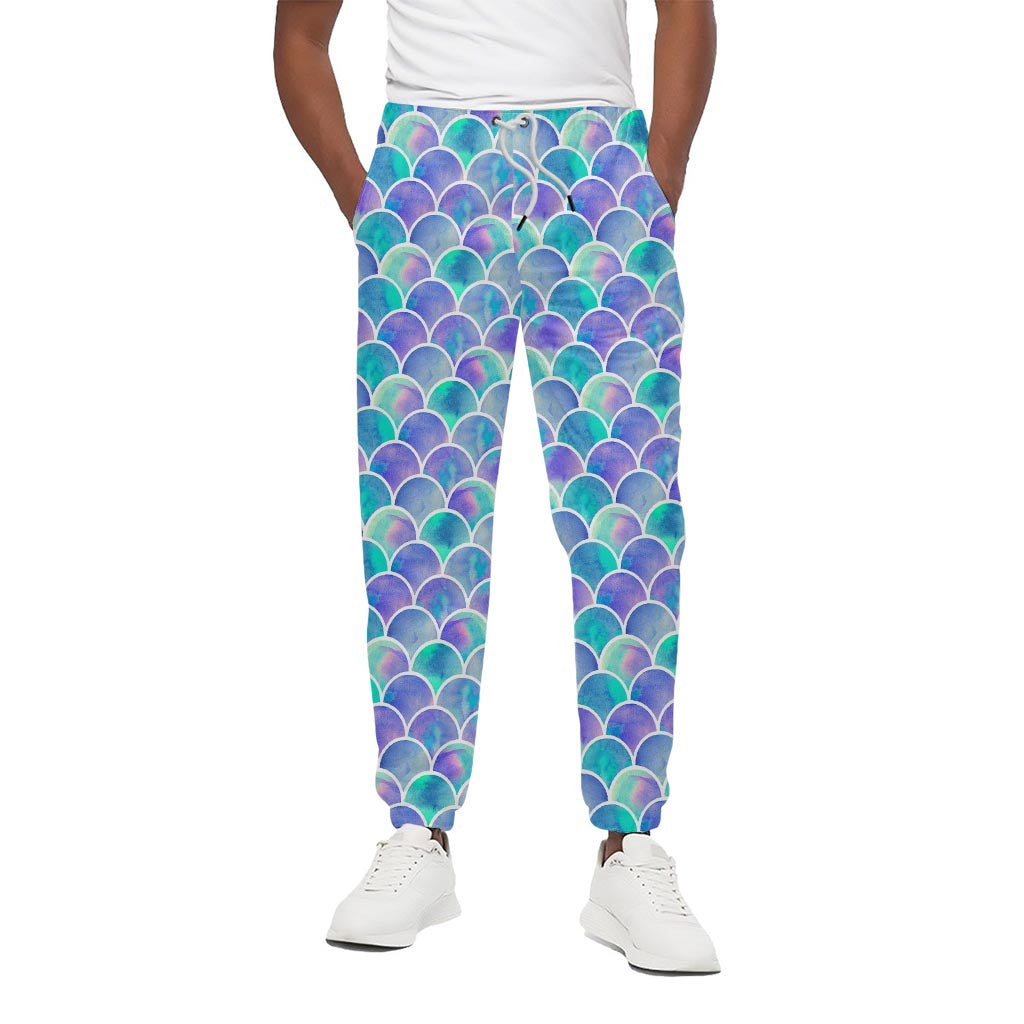 Sea Blue Mermaid Scales Pattern Print Cotton Pants
