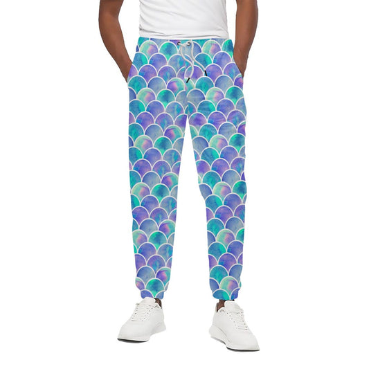 Sea Blue Mermaid Scales Pattern Print Cotton Pants