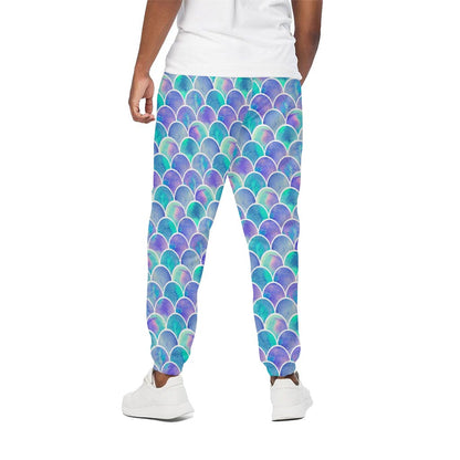 Sea Blue Mermaid Scales Pattern Print Cotton Pants