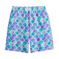Sea Blue Mermaid Scales Pattern Print Cotton Shorts