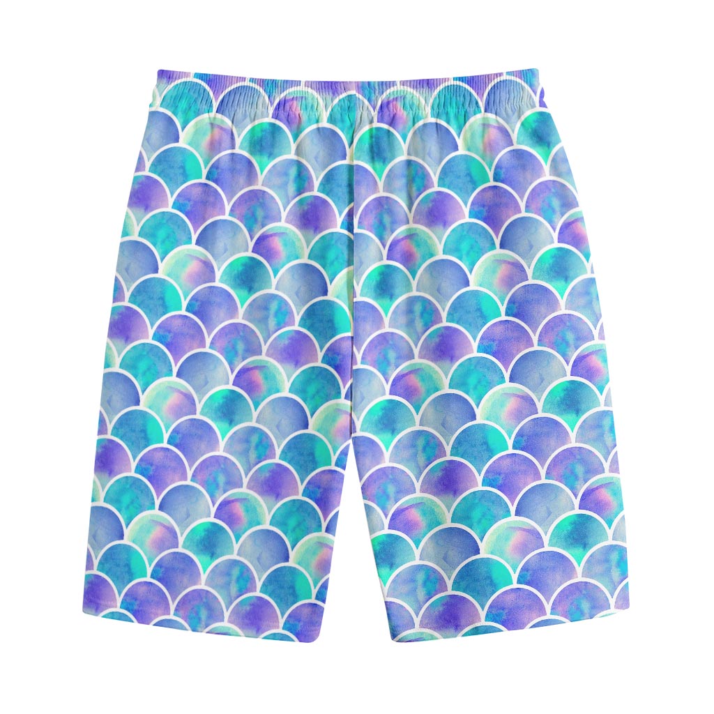 Sea Blue Mermaid Scales Pattern Print Cotton Shorts