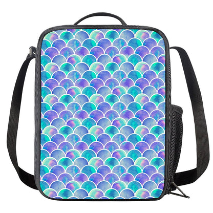Sea Blue Mermaid Scales Pattern Print Crossbody Lunch Bag