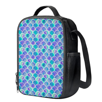 Sea Blue Mermaid Scales Pattern Print Crossbody Lunch Bag