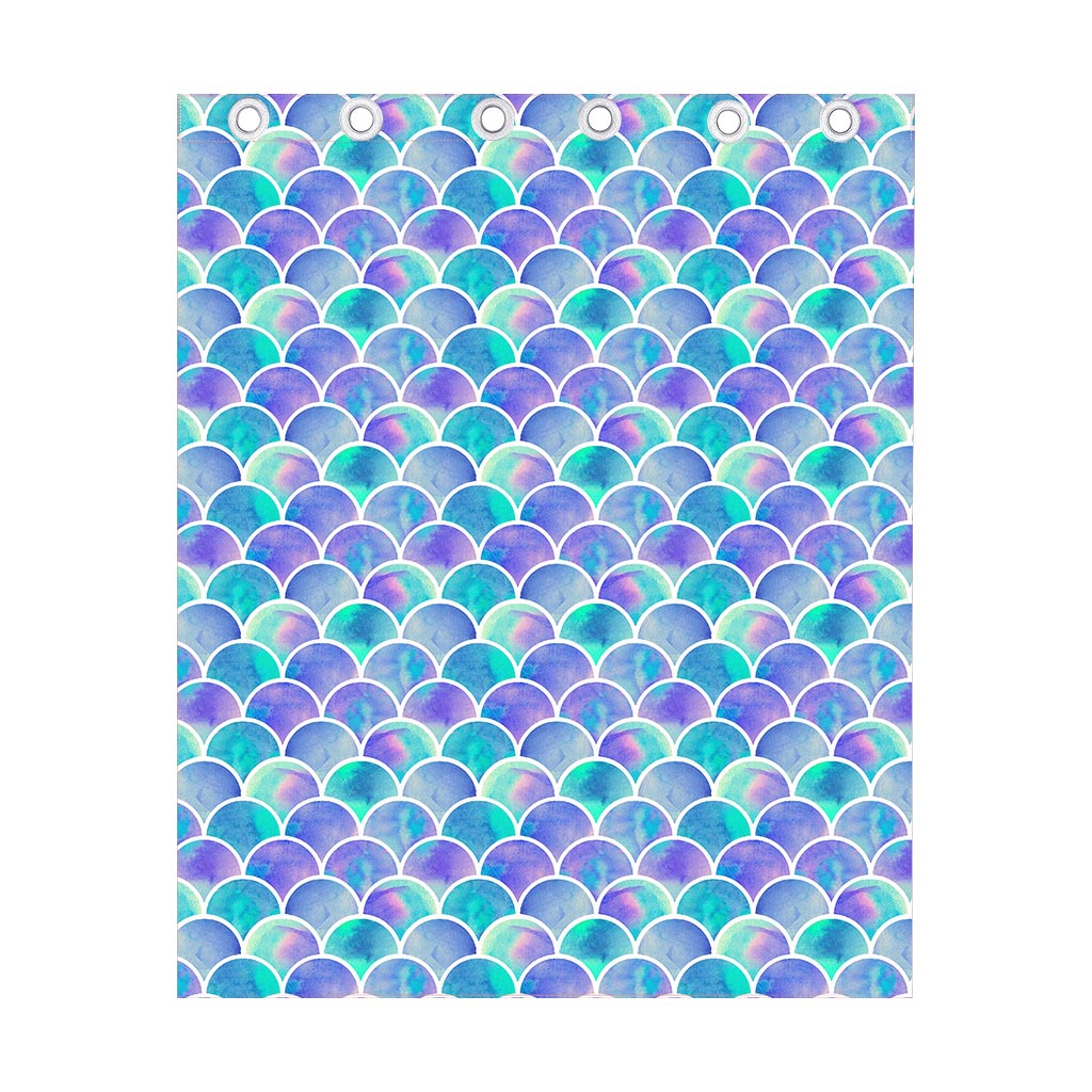 Sea Blue Mermaid Scales Pattern Print Curtain