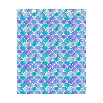 Sea Blue Mermaid Scales Pattern Print Curtain
