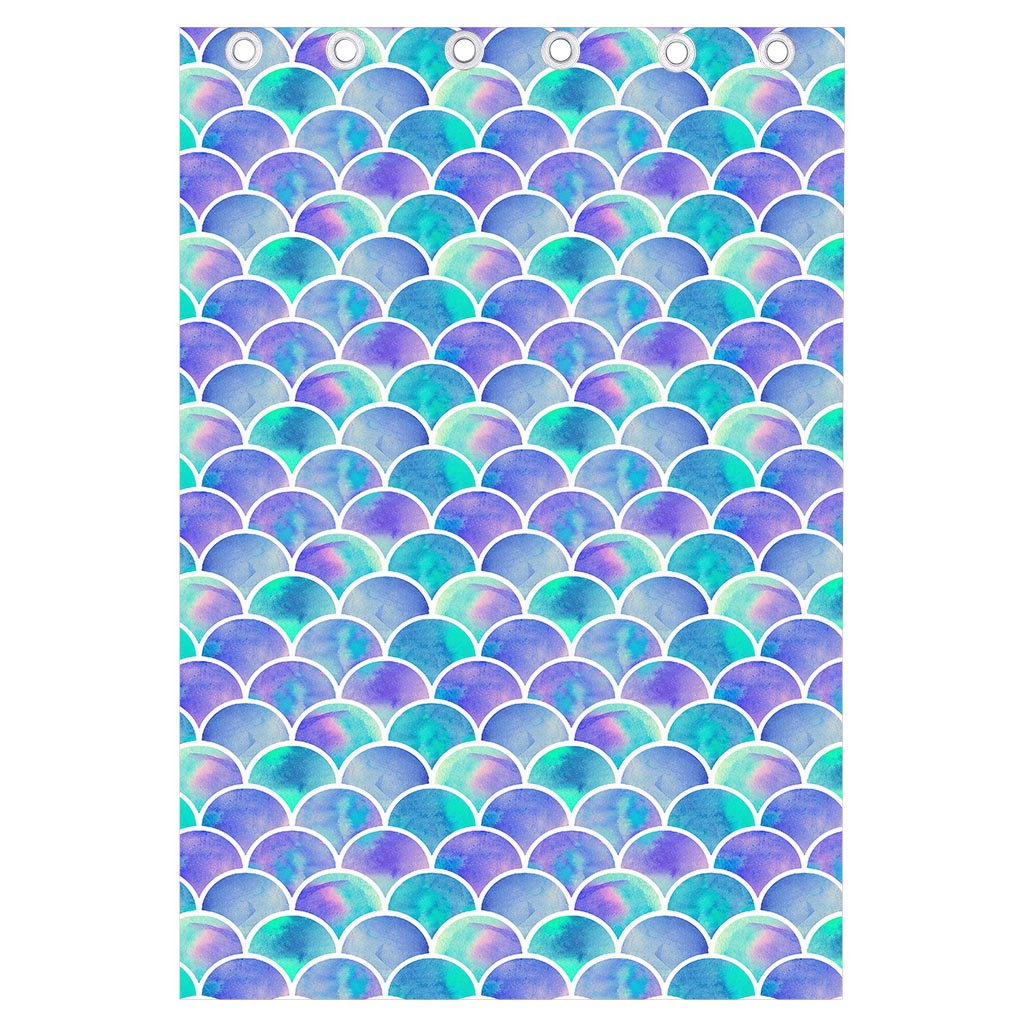 Sea Blue Mermaid Scales Pattern Print Curtain