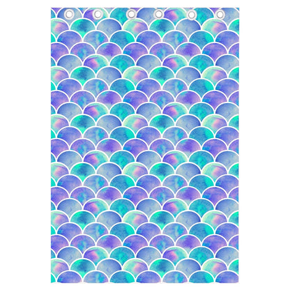 Sea Blue Mermaid Scales Pattern Print Curtain