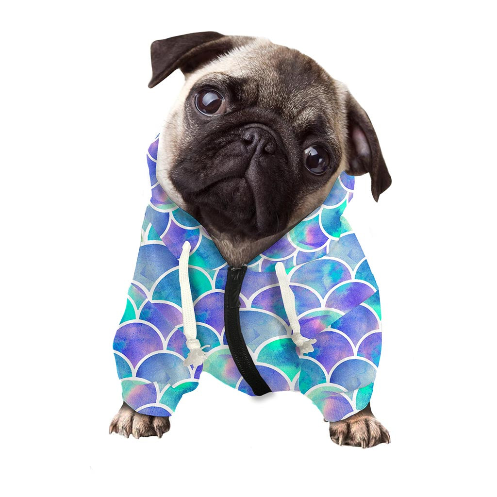 Sea Blue Mermaid Scales Pattern Print Dog Zip Up Hoodie