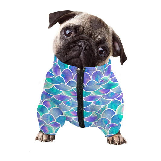 Sea Blue Mermaid Scales Pattern Print Dog Zip Up Jacket