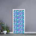 Sea Blue Mermaid Scales Pattern Print Door Sticker