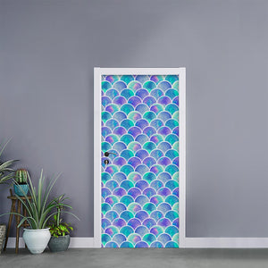 Sea Blue Mermaid Scales Pattern Print Door Sticker