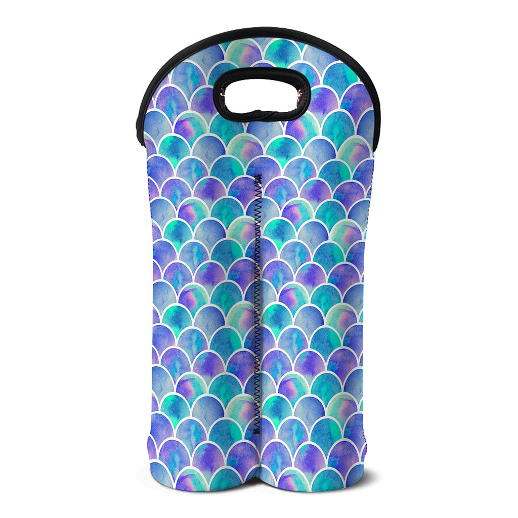 Sea Blue Mermaid Scales Pattern Print Double Neoprene Wine Tote
