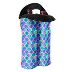 Sea Blue Mermaid Scales Pattern Print Double Neoprene Wine Tote
