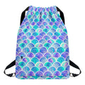 Sea Blue Mermaid Scales Pattern Print Drawstring Backpack