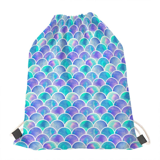 Sea Blue Mermaid Scales Pattern Print Drawstring Bag
