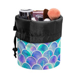 Sea Blue Mermaid Scales Pattern Print Drawstring Makeup Bag