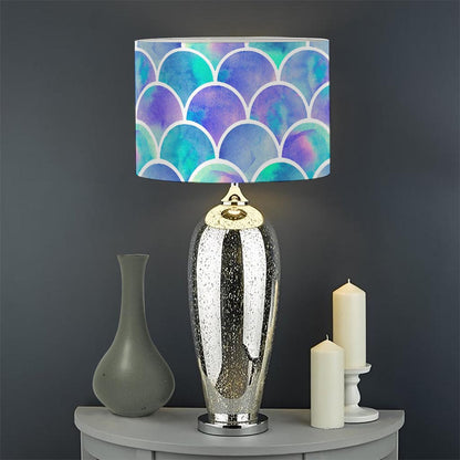 Sea Blue Mermaid Scales Pattern Print Drum Lamp Shade