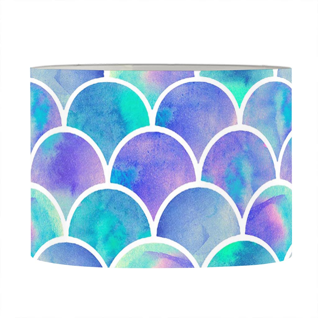 Sea Blue Mermaid Scales Pattern Print Drum Lamp Shade