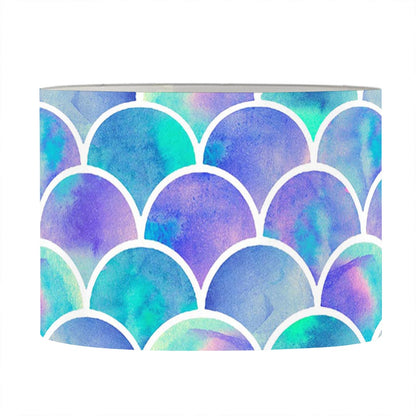 Sea Blue Mermaid Scales Pattern Print Drum Lamp Shade
