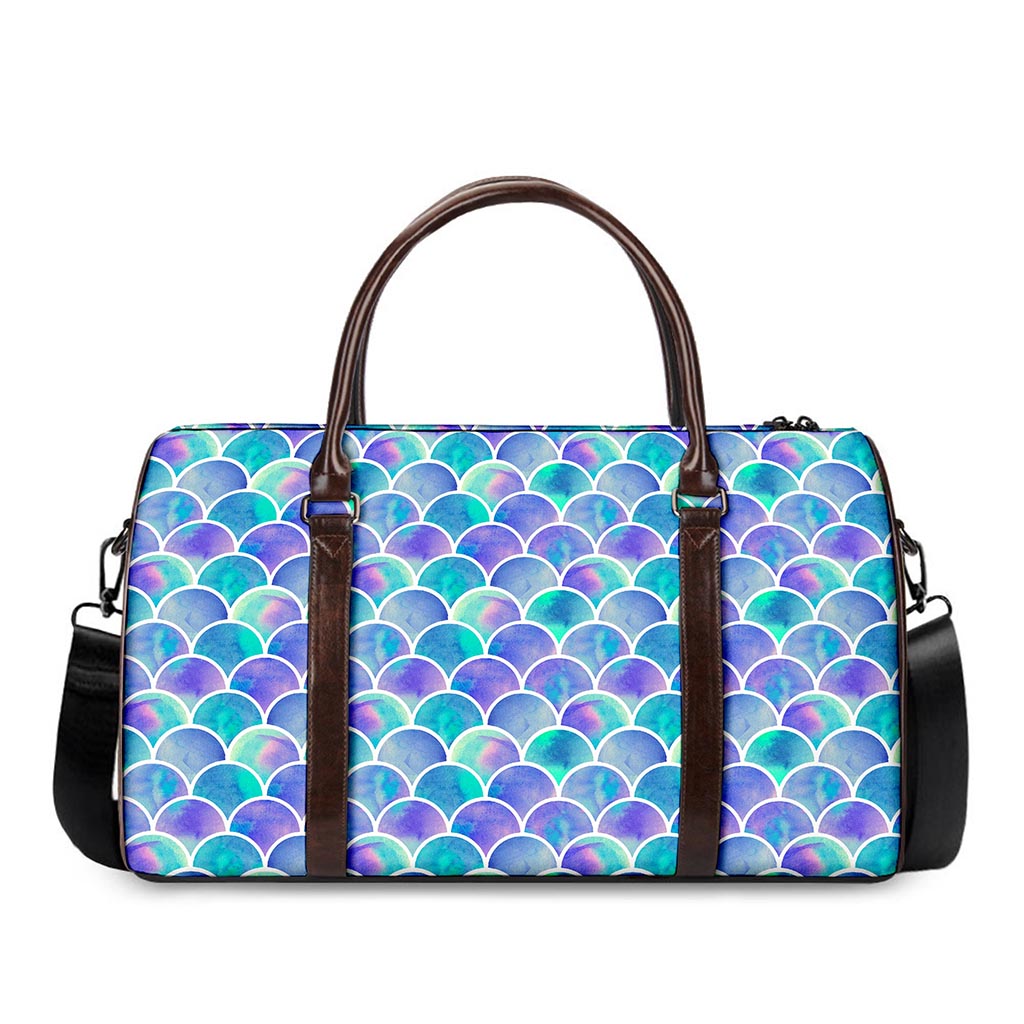 Sea Blue Mermaid Scales Pattern Print Duffle Bag