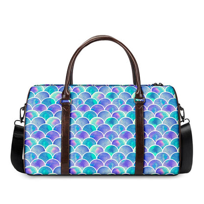 Sea Blue Mermaid Scales Pattern Print Duffle Bag