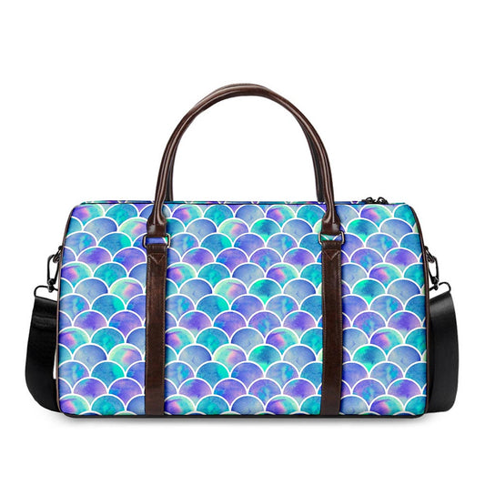 Sea Blue Mermaid Scales Pattern Print Duffle Bag