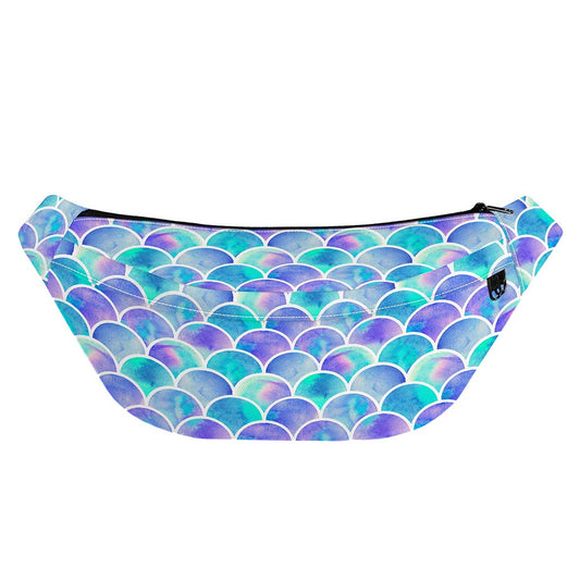 Sea Blue Mermaid Scales Pattern Print Fanny Pack