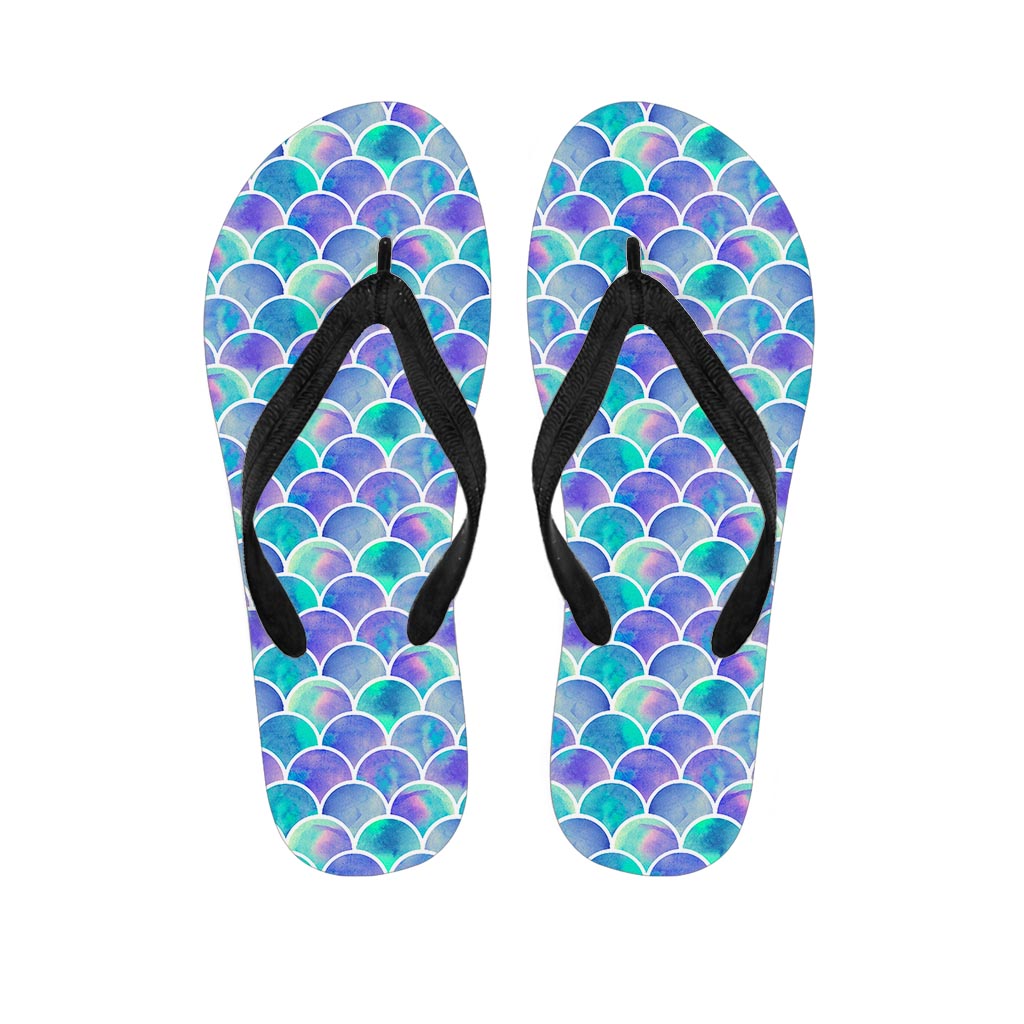 Sea Blue Mermaid Scales Pattern Print Flip Flops