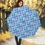 Sea Blue Mermaid Scales Pattern Print Foldable Umbrella