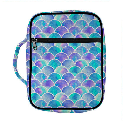 Sea Blue Mermaid Scales Pattern Print Front Pocket Bible Bag