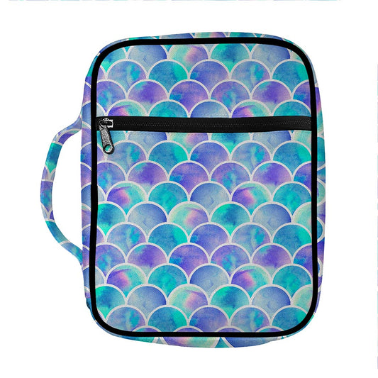 Sea Blue Mermaid Scales Pattern Print Front Pocket Bible Bag