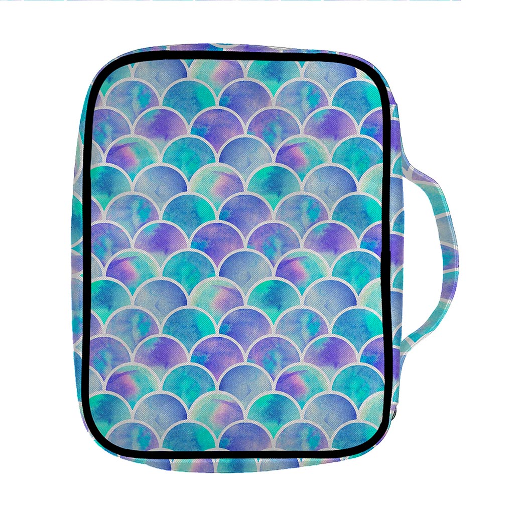 Sea Blue Mermaid Scales Pattern Print Front Pocket Bible Bag