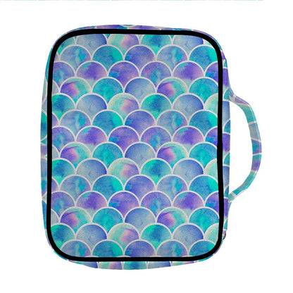 Sea Blue Mermaid Scales Pattern Print Front Pocket Bible Bag