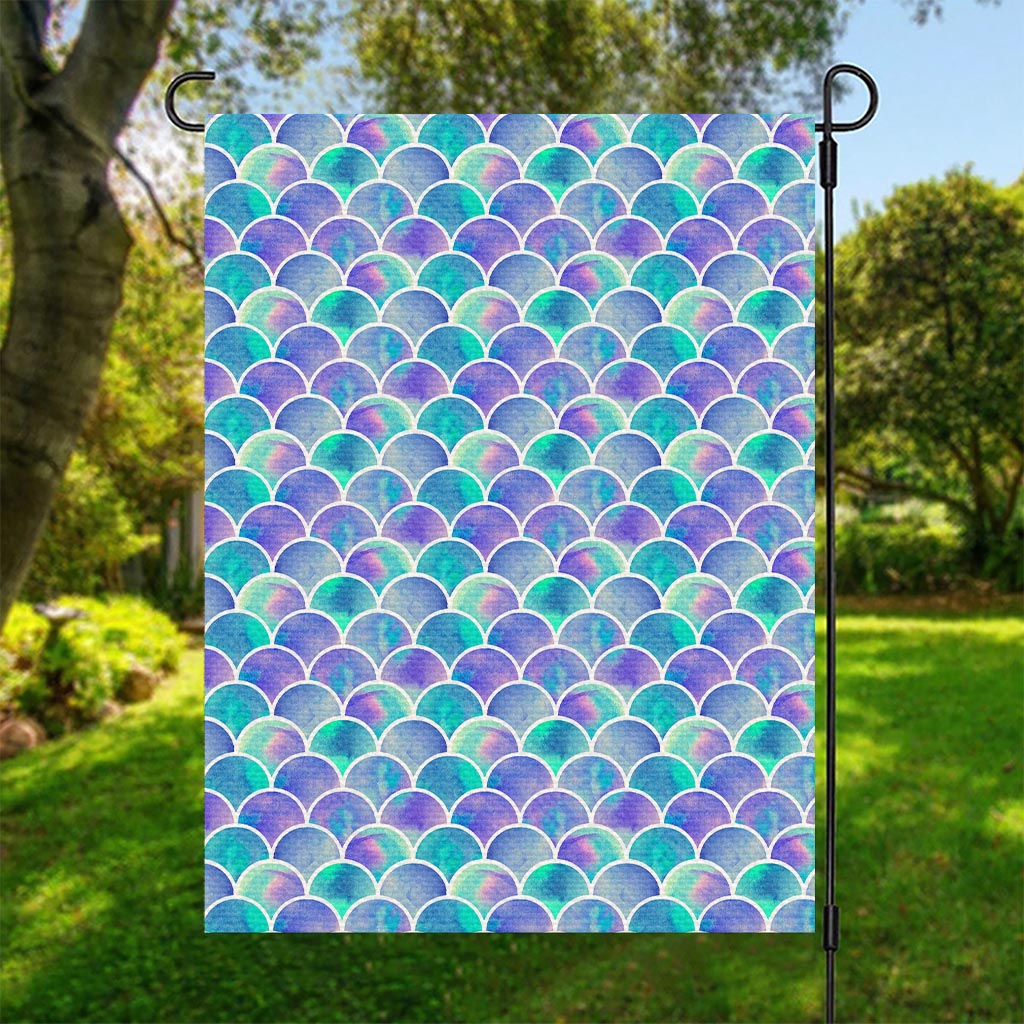 Sea Blue Mermaid Scales Pattern Print Garden Flag