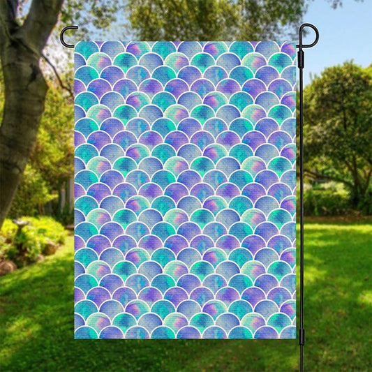 Sea Blue Mermaid Scales Pattern Print Garden Flag