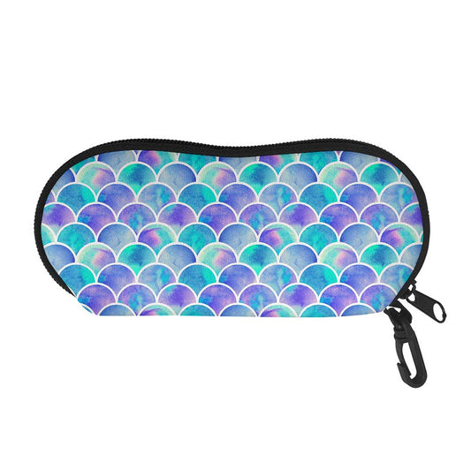 Sea Blue Mermaid Scales Pattern Print Glasses Case