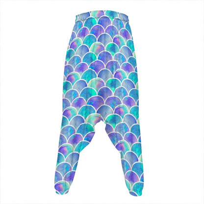 Sea Blue Mermaid Scales Pattern Print Hammer Pants