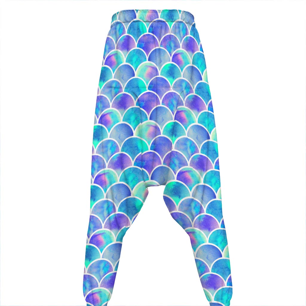 Sea Blue Mermaid Scales Pattern Print Hammer Pants