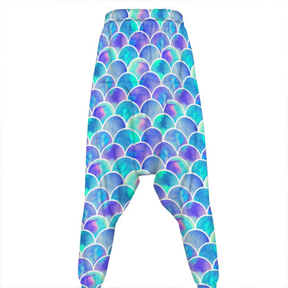 Sea Blue Mermaid Scales Pattern Print Hammer Pants