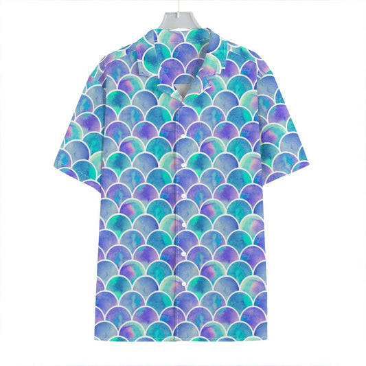 Sea Blue Mermaid Scales Pattern Print Hawaiian Shirt