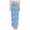 Sea Blue Mermaid Scales Pattern Print High Slit Maxi Skirt