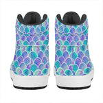 Sea Blue Mermaid Scales Pattern Print High Top Leather Sneakers