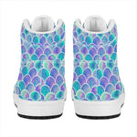 Sea Blue Mermaid Scales Pattern Print High Top Leather Sneakers