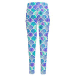 Sea Blue Mermaid Scales Pattern Print High-Waisted Pocket Leggings