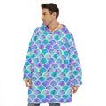 Sea Blue Mermaid Scales Pattern Print Hoodie Blanket