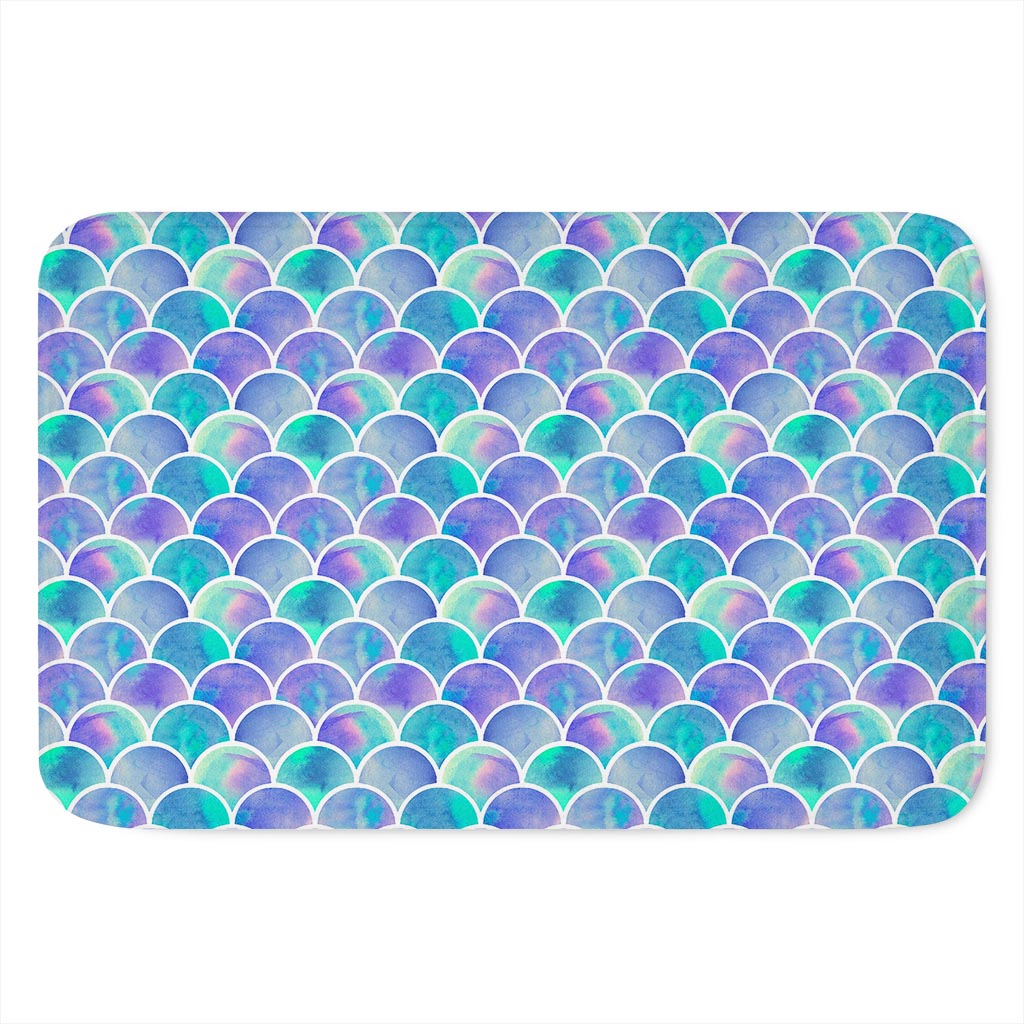 Sea Blue Mermaid Scales Pattern Print Indoor Door Mat