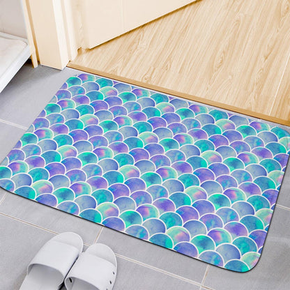 Sea Blue Mermaid Scales Pattern Print Indoor Door Mat