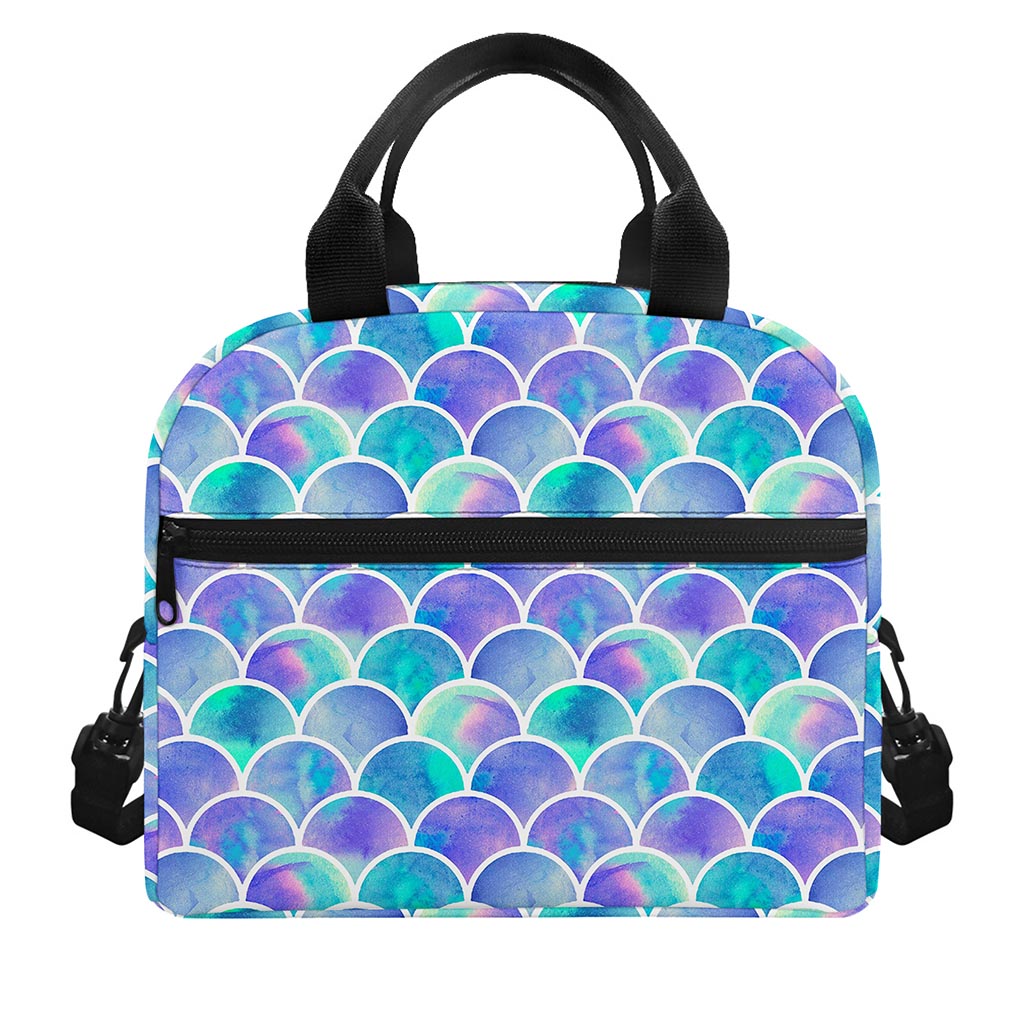 Sea Blue Mermaid Scales Pattern Print Insulated Lunch Bag