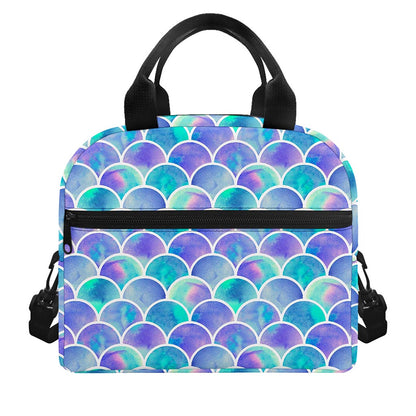 Sea Blue Mermaid Scales Pattern Print Insulated Lunch Bag